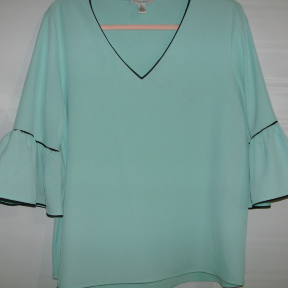 Calvin Klein Tops - Calvin Klein Turquoise Blue With Black Trim Blouse